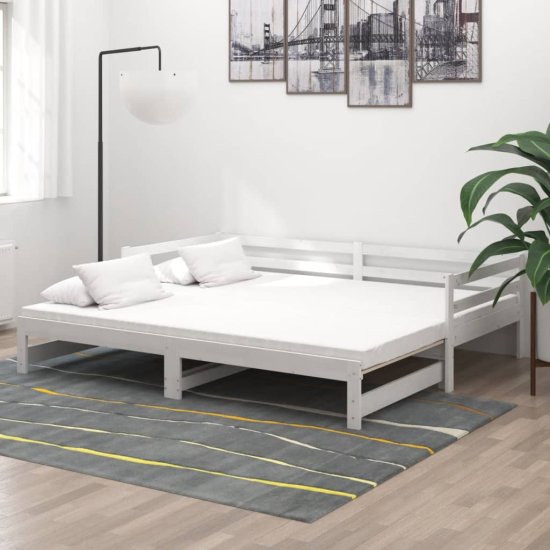 Vidaxl Izvlečna dnevna postelja bela trdna borovina 2x(90x200) cm