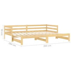 Vidaxl Izvlečna dnevna postelja trdna borovina 2x(90x200) cm