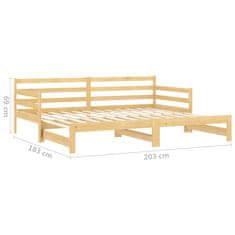 Vidaxl Izvlečna dnevna postelja trdna borovina 2x(90x200) cm