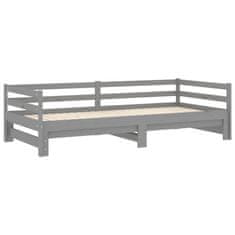 Vidaxl Izvlečna dnevna postelja siva trdna borovina 2x(90x200) cm