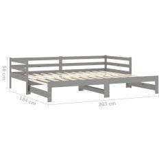 Vidaxl Izvlečna dnevna postelja siva trdna borovina 2x(90x200) cm