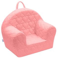 NEW BABY Otroški fotelj iz žametne tkanine, srčki, roza