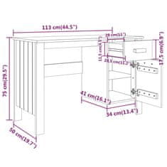 Vidaxl Pisalna miza medeno rjava 113x50x75 cm trdna borovina