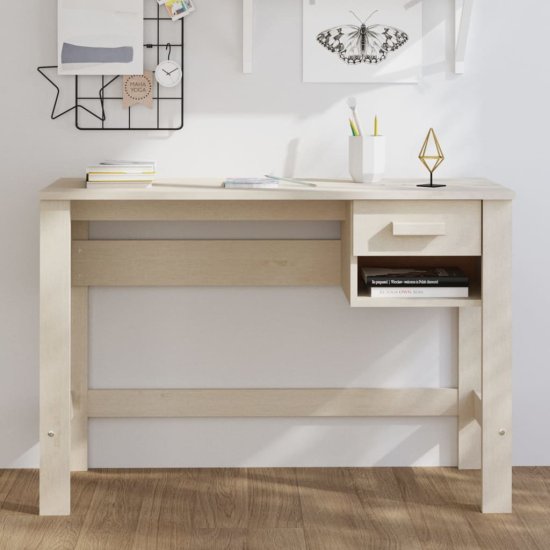 Vidaxl Pisalna miza medeno rjava 110x40x75 cm trdna borovina