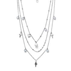 Oliver Weber Trojna jeklena ogrlica Prayer 12261 s perlami