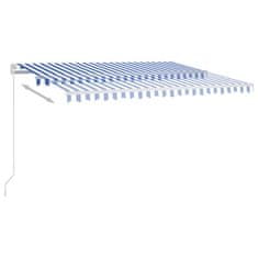 Vidaxl Ročna tenda 4,5 x 3,5 m Modra in bela črta 100% poliester