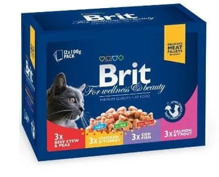   Brit Premium mokra hrana za mačke, družinski izbor: 3 x govedina, 3 x piščanec, 3 x losos, 3 x polenovka, 100 g, 12 kos 