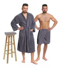 Interkontakt Temno siv komplet: kopalni plašč KIMONO + moški kilt za savno + kopalna brisača Kopalni plašč velikost S