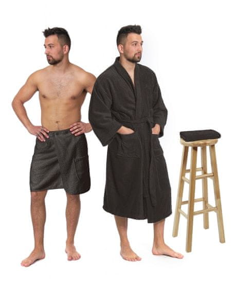 Interkontakt Komplet črne čokolade: kopalni plašč KIMONO +oškiavna kilt + kopalna brisača Kopalni plašč