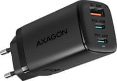 AXAGON ACU-DPQ65, omrežni polnilec GaN 65 W, 3x vhod (USB-A + dvojni USB-C), PD3.0/QC4+/PPS/Apple