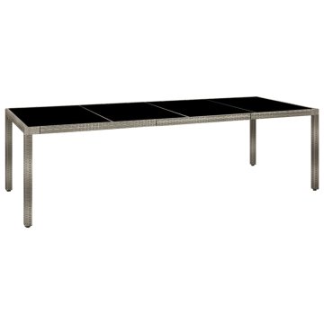 Vidaxl Vrtna miza siva 250x100x75 cm kaljeno steklo in poli ratan