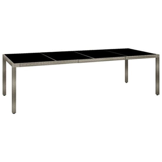 Vidaxl Vrtna miza siva 250x100x75 cm kaljeno steklo in poli ratan
