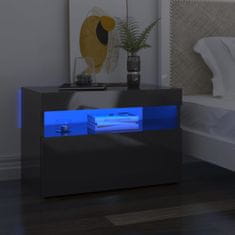 Vidaxl Nočna omarica z LED lučkami 2 kosa visok sijaj siva 60x35x40 cm