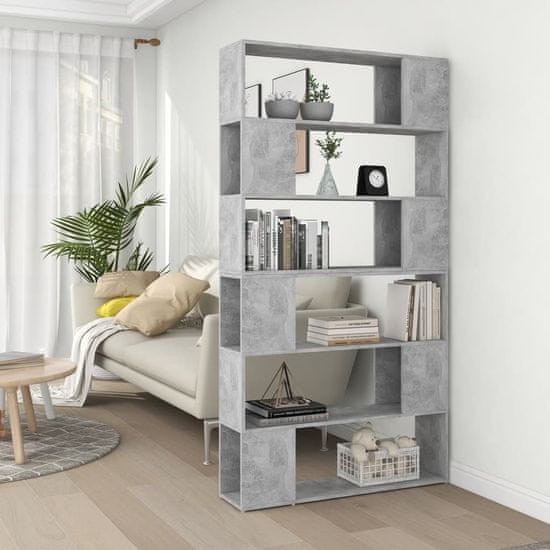 Greatstore Knjižna omara za razdelitev prostora betonsko siva 100x24x188cm