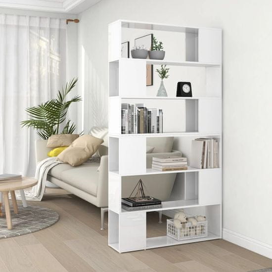 Greatstore Knjižna omara za razdelitev prostora sijaj bela 100x24x188 cm