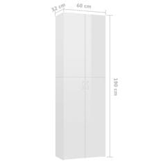 Greatstore Pisarniška omara visok sijaj bela 60x32x190 cm iverna plošča
