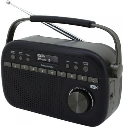 sodoben radio soundmaster DAB280SW dober zvok fm dab plus moč tunerja ali baterija osvetljen zaslon izhod za slušalke funkcija dremež spanje budilka