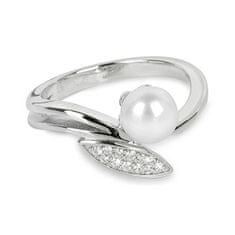 Silver Cat Eleganten srebrn prstan s cirkoni in perlami SC215 (Obseg 56 mm)
