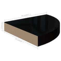 Vidaxl Kotna polica visok sijaj črna 25x25x3,8 cm MDF