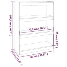 Vidaxl Knjižna omara/pregrada bela 80x30x103,5 cm trdna borovina