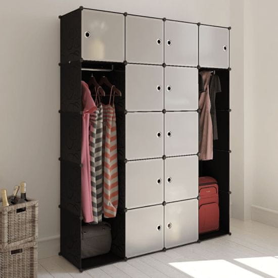 Greatstore Modularna omara s 14 predelki črna in bela 37x146x180,5 cm