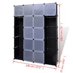 Vidaxl Modularna omara s 14 predelki črna in bela 37x146x180,5 cm