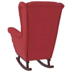 Greatstore Gugalni stol z nogami iz trdnega kavčukovca vinsko rdeč žamet