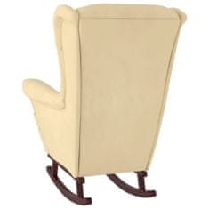 shumee Gugalni stol z nogami iz trdnega kavčukovca krem žamet