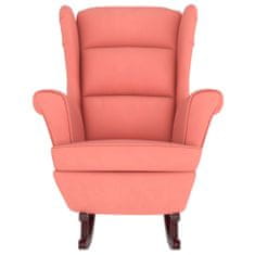Greatstore Gugalni stol z nogami iz trdnega kavčukovca roza žamet