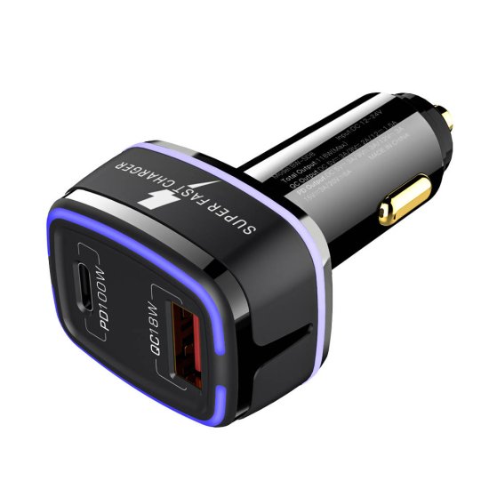 Blitzwolf BW-SD8 avto polnilec USB / USB-C 100W, črna