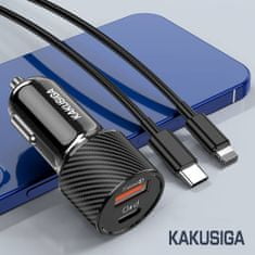 Kaku KSC-678 avto polnilec USB / USB-C QC PD 20W + kabel USB-C / Lightning, črna