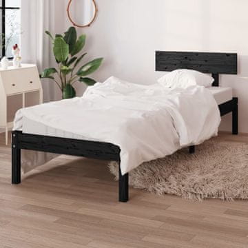 shumee vidaXL Posteljni okvir črne barve iz masivnega lesa 75x190 cm enojna postelja