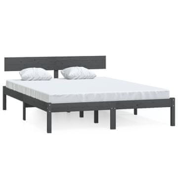 Vidaxl Posteljni okvir siv iz trdnega lesa 120x190 cm