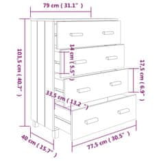 Vidaxl Komoda HAMAR bela 79x40x103,5 cm trdna borovina