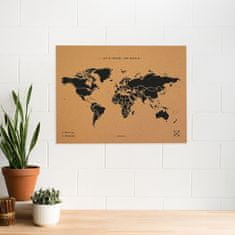 Alum online Stenski zemljevid sveta iz plute - naravni, črni L