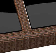 Vidaxl Vrtna miza 150x90x75 cm kaljeno steklo in poli ratan rjava