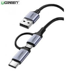 Ugreen kabel USB-A na Micro USB in USB-C, pleten, 1 m (30875)
