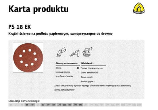 KLINGSPOR Samolepilni abrazivni disk 125mm PS18EK gr.120 GLS5 8-HOTS/50pcs.