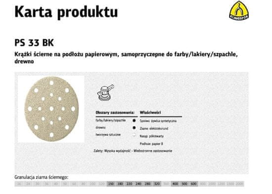 KLINGSPOR Samolepilni abrazivni disk 150Mm Ps33Bk Gr.320 Gls51 /100 kosov.