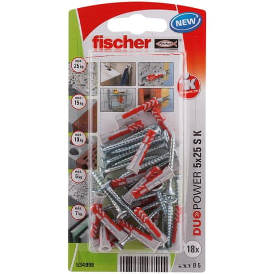 Vložek Duopower z vijakom 5x25 S K Ugrezna glava - Križni (18kos) - Fischer