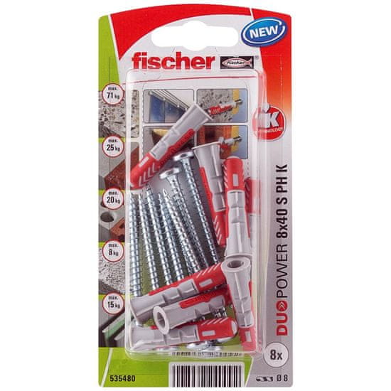 Vložek Duopower 8x40 S PH K Okrogla glava - Križni (8kos) - Fischer