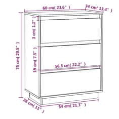 Vidaxl Komoda 60x34x75 cm trdna borovina