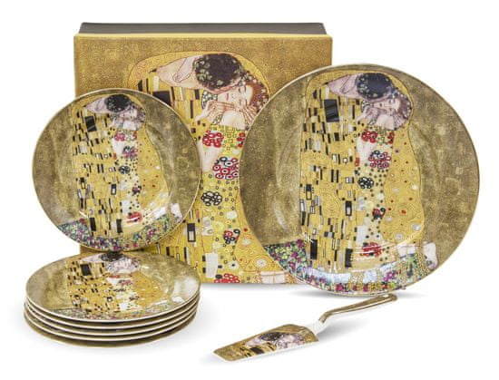 ZAKLADNICA DOBRIH I. komplet za pecivo iz parcelana v dekorju slike Poljub Gustava Klimta