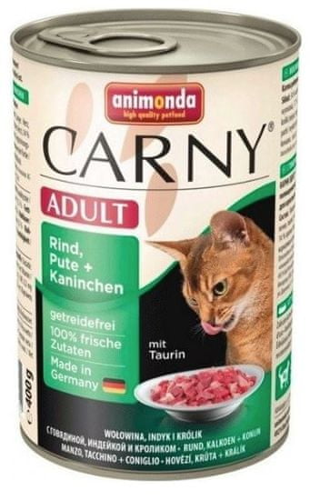 Animonda mokra hrana za odrasle mačke Carny, govedina + puran + zajec, 6 x 400 g