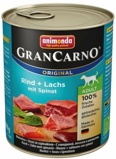 Animonda mokra hrana za odrasle pse GranCarno, govedina, losos + špinača, 6 x 800 g