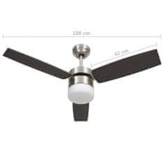 Vidaxl Stropni ventilator z lučjo in daljincem 108 cm temno rjav