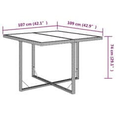 Vidaxl Vrtna miza rjava 109x107x74 cm poli ratan in steklo