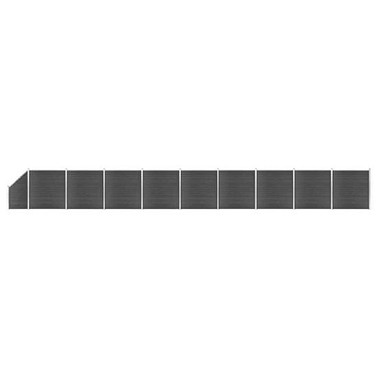 shumee Komplet ograjnih panelov WPC 1657x(105-186) cm črn