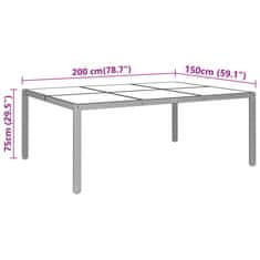 Vidaxl Vrtna miza s stekleno ploščo rjava 200x150x75 cm ratan