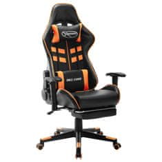 Greatstore Gaming stol z oporo za noge črno in oranžno umetno usnje